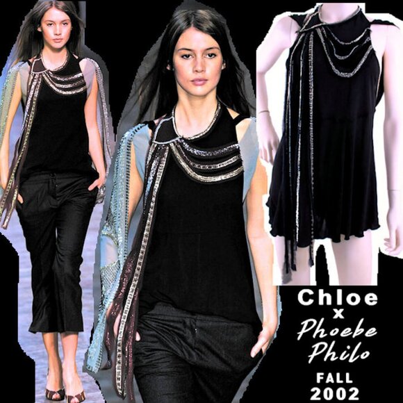 Vintage CHLOE x Phoebe Philo Beaded Art Deco Black Top Fall 2002 Runway - Picture 1 of 11